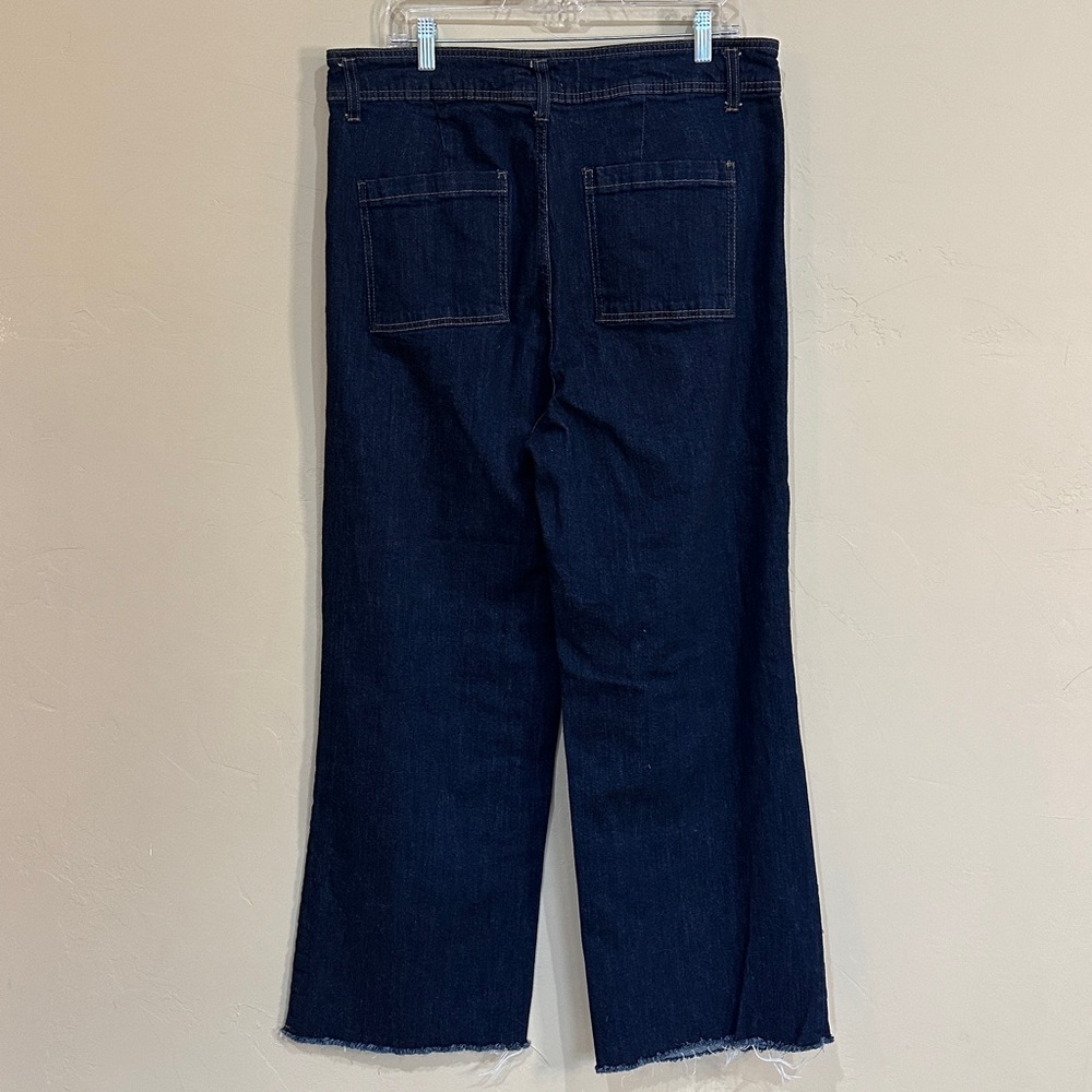 NWT OAT N.Y. Jeans Dark wash blue high rise wide leg raw hem back pockets 16W - Picture 6 of 11